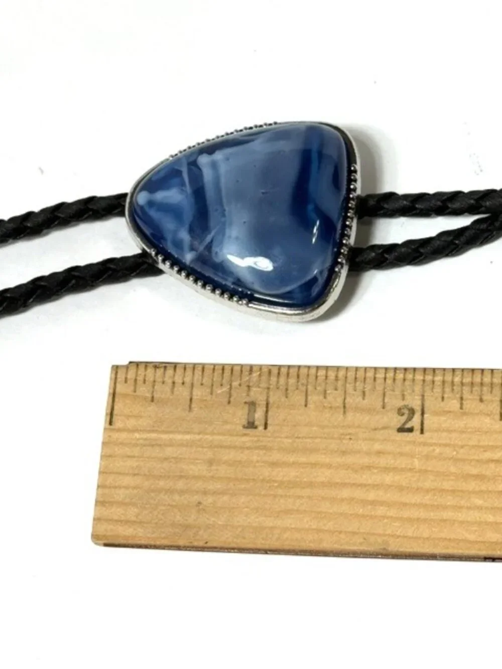 Blue stone, black cord western cowboy bolo tie.